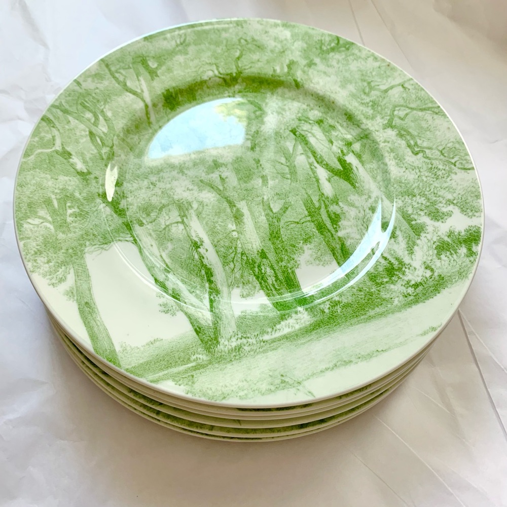 Villeroy & Boch Set of 6 Parkland Toile Green 8.5” Salad Dessert Plates